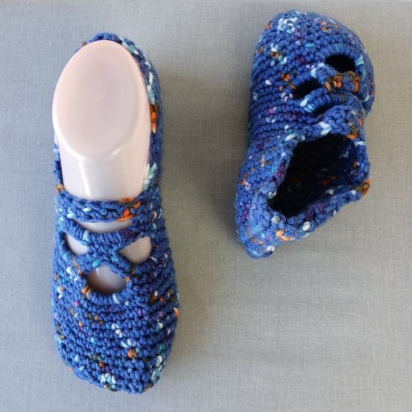 Navy Speckle Ballet Style Crochet Slippers sz 7 square toe premade Posh Hooking - Picture 8 of 9